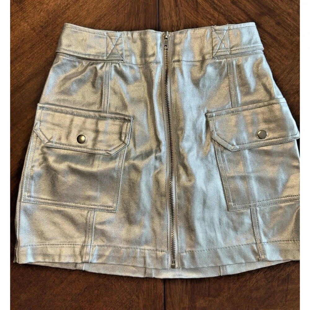 Forever 21 Metallic Denim Mini Skirt Silver Y2K Denim Skirt